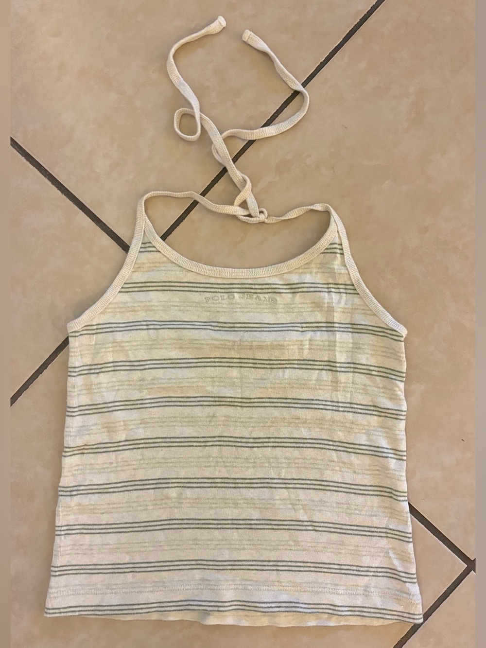 Ralph Lauren Polo Jeans Light Cream Striped Halter Tank Top Size M